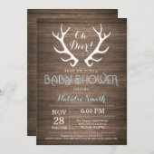 Rustic Deer Antler Baby Shower Invitation Blue (Front/Back)