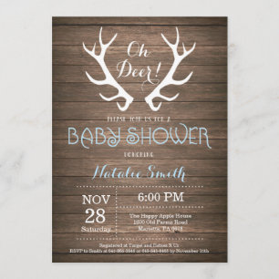 Rustic Deer Antler Baby Shower Invitation Blue
