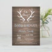 Rustic Deer Antler Baby Shower Invitation Blue (Standing Front)