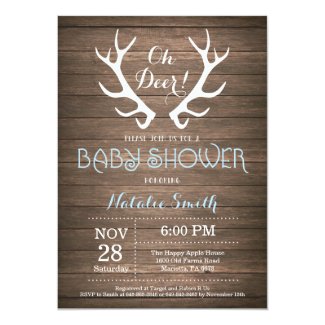 Rustic Deer Antler Baby Shower Invitation Blue