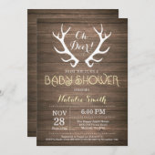 Rustic Deer Antler Baby Shower Invitation Yellow (Front/Back)