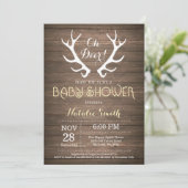 Rustic Deer Antler Baby Shower Invitation Yellow (Standing Front)