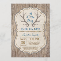 Rustic Deer Antler Blue Boy Baby Shower Invitation