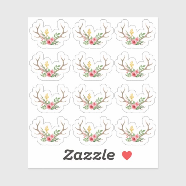 Rustic Deer Antler Bohemian Floral Planner Sheet Sticker (Sheet)