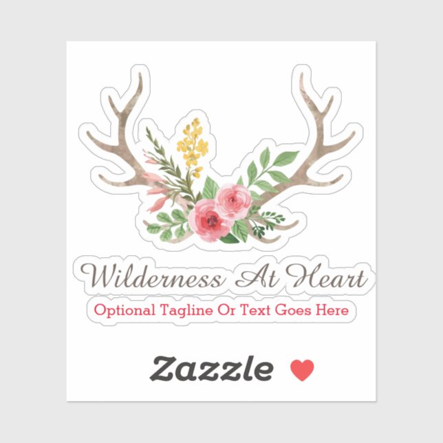 Rustic Deer Antler Bohemian Floral Watercolor Logo Sticker (Sheet)