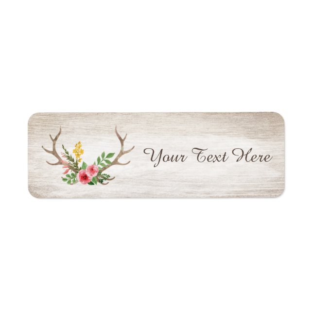 Rustic Deer Antler Bohemian Floral Watercolor Wood Label (Front)