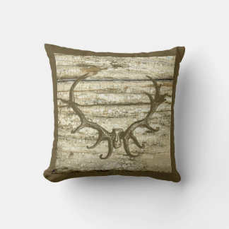 Rustic Deer Antler Hunting Theme Retro Art Stag Throw Pillow