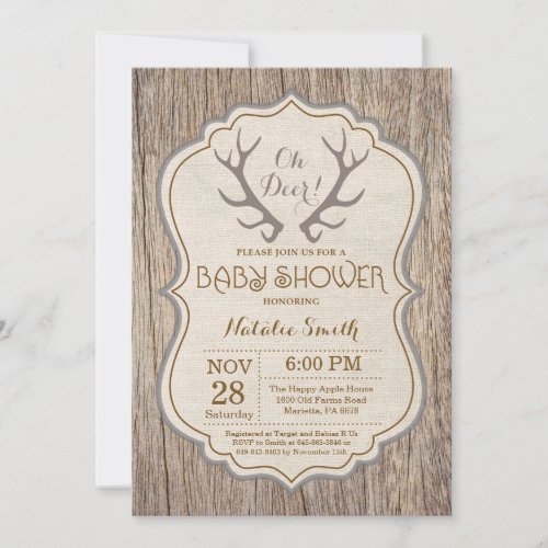 Rustic Deer Antler Oh Deer Baby Shower Invitation