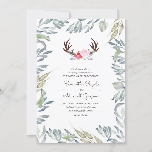 Rustic Deer Antler Wedding Invitation Zazzle