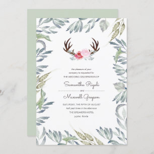 Rustic Deer Antler Wedding Invitation