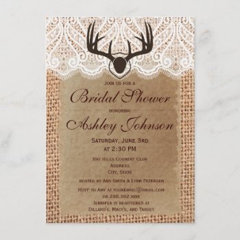 Rustic Deer Antlers Bridal Shower Invitations by RusticCountryWedding at Zazzle
