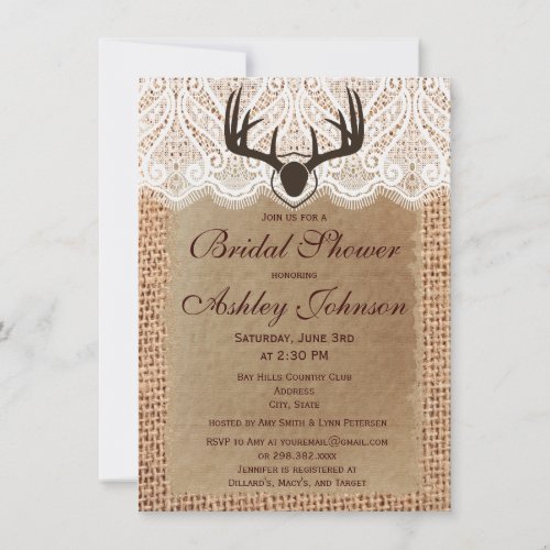 Rustic Deer Antlers Bridal Shower Invitations