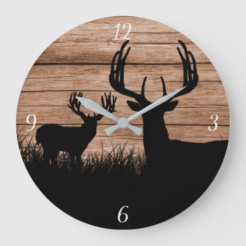 Rustic Deer Antlers Buck Hunting Large Clock