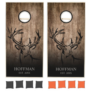 Rustic Deer Antlers Cabin Hunting Lodge Farmhouse Cornhole Set