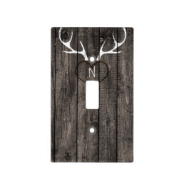Rustic Deer Antlers &amp; Carved Heart Country Light Switch Cover