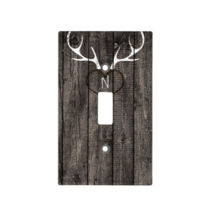 Rustic Deer Antlers & Carved Heart Country Light Switch Cover
