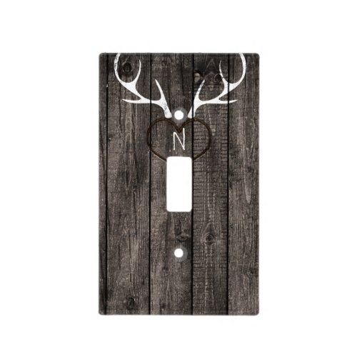 Rustic Deer Antlers  Carved Heart Country Light Switch Cover