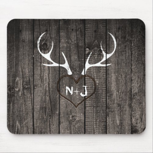 Rustic Deer Antlers  Carved Heart Country Mouse Pad