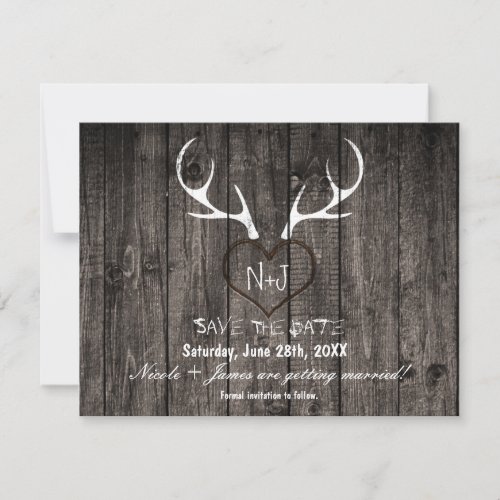 Rustic Deer Antlers  Carved Heart Save The Date