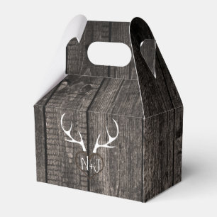 Rustic Deer Antlers & Carved Heart Wedding Favor Boxes