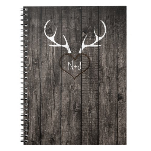 Rustic Deer Antlers  Carved Heart Wedding Notebook