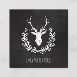 Rustic Deer Antlers Chalkboard Square Business Card