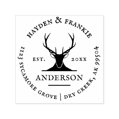 Rustic Deer Antlers Couple Vintage Return Address Self_inking Stamp