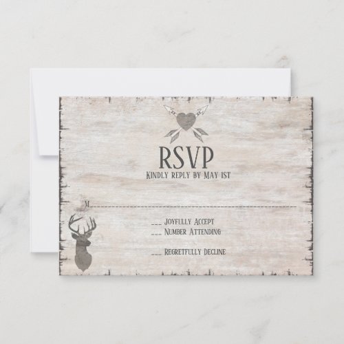 Rustic Deer Antlers Distressed Wedding RSVP Cards