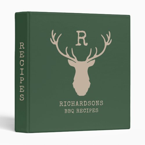 Rustic Deer Antlers Family BBQ Cookbook Recipes 3 Ring Binder