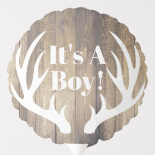 Rustic Deer Antlers Farmhouse Wood It's A Boy Balloon
