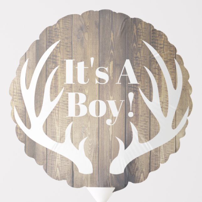 Rustic Deer Antlers Farmhouse Wood It's A Boy Balloon (Front)