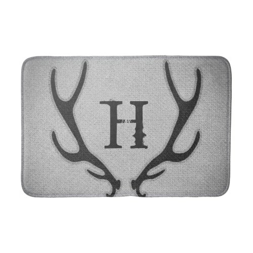 Rustic Deer Antlers Grey Faux Burlap Country Chic Bath Mat