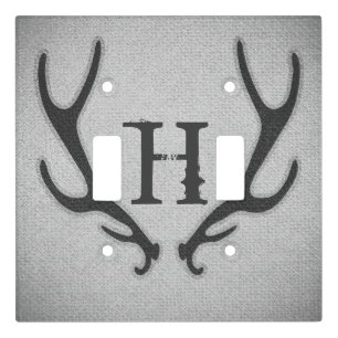 Rustic Deer Antlers Grey Faux Burlap Texture Light Switch Cover