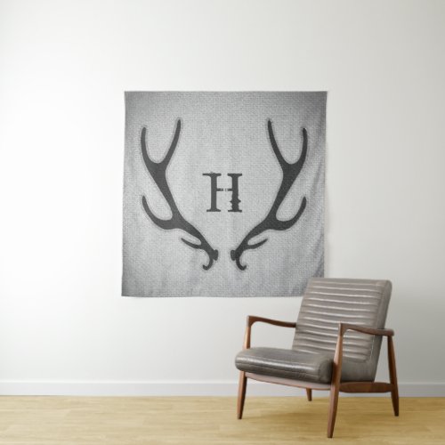 Rustic Deer Antlers Grey Faux Burlap Texture Tapestry