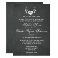 Rustic Deer Antlers & Heart Chalk Wedding Invite