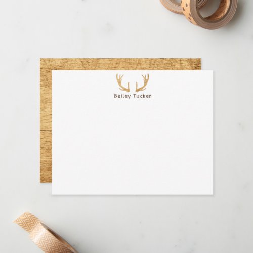 Rustic Deer Antlers Hunting Hunter Custom Name Note Card