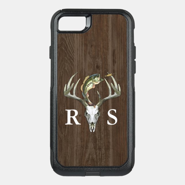 Rustic Deer Antlers Initials Otterbox iPhone Case (Back)