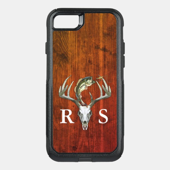 Rustic Deer Antlers Initials Otterbox iPhone Case (Back)
