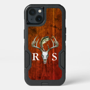 Rustic Deer Antlers Initials iPhone 13 Case