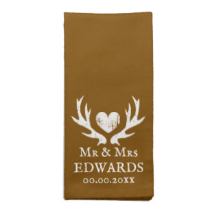 Rustic deer antlers logo brown wedding cotton cloth napkin