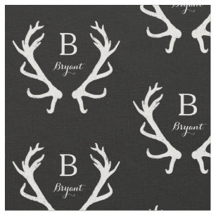 Deer Fabric Zazzle Rustic Deer Antlers Monogram Choose Your Color Fabric