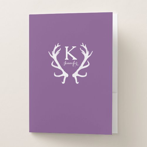 Rustic Deer Antlers Monogram Choose Your Color Pocket Folder