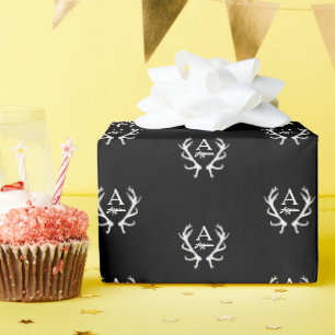 Rustic Deer Antlers Monogram Custom Color Wrapping Paper