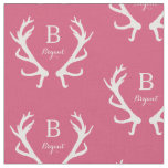 Rustic Deer Antlers Monogram, Pink Fabric