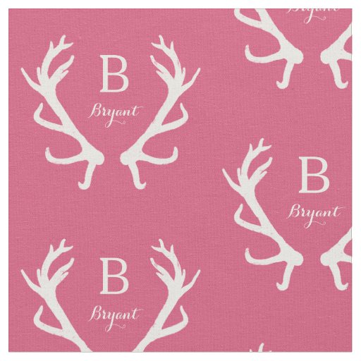 Rustic Deer Antlers Monogram, Pink Fabric