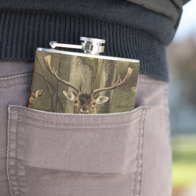 Rustic Deer Antlers Personalized Flask (In Situ)