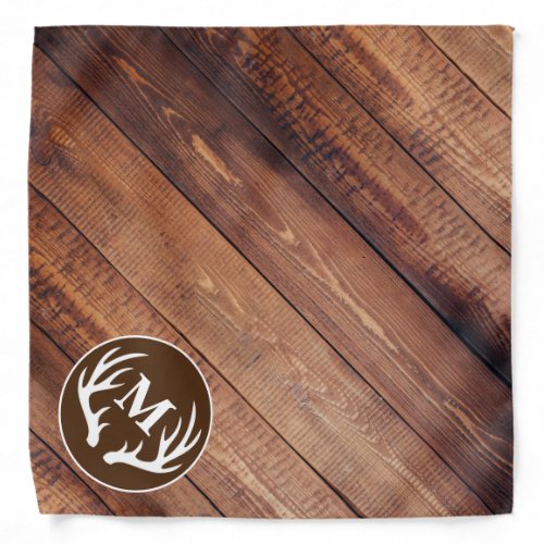 Rustic Deer Antlers Pets Initial  Dark Barn Wood Bandana