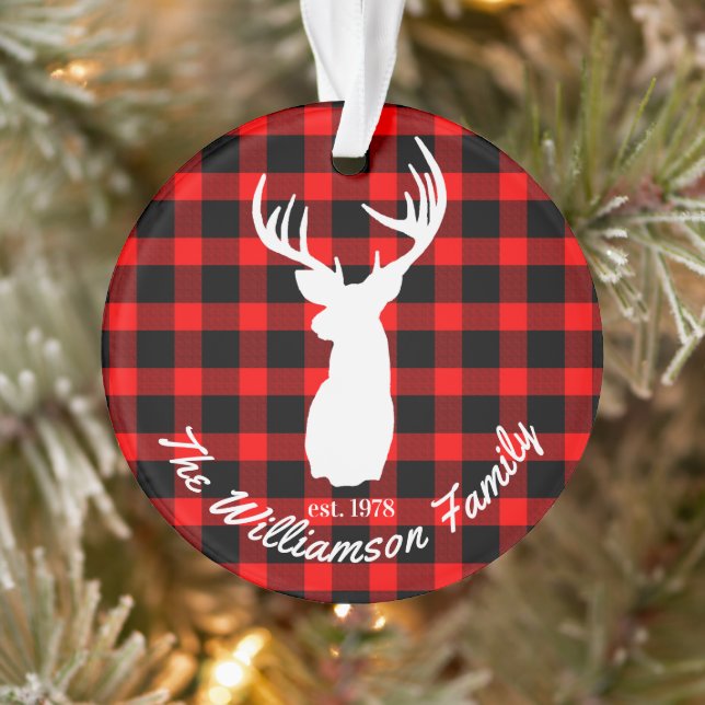 Rustic Deer Antlers Plaid Ornament (Tree)