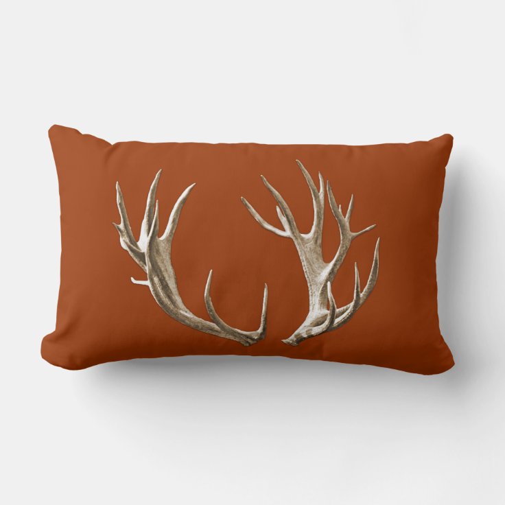 Rustic Deer Antlers Rust Orange Lumbar Pillow Zazzle