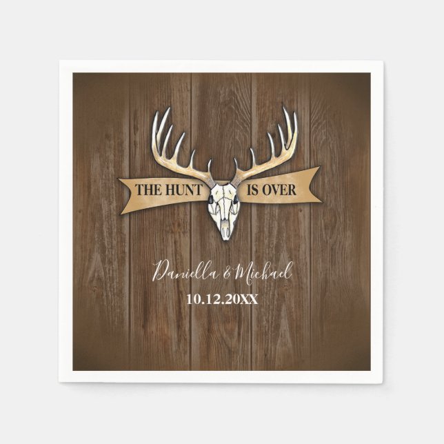 Rustic Deer Antlers Skull Wedding Hunt Is Over Napkins (Front)
